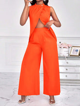 Women's Sleeveless Irregular Hem Split Blouse And Wide-Leg Pants Set